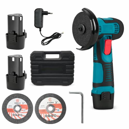 Image of Cordless Brushless Mini Angle Grinder Machine with 48V with 2x2.0Ah Rechargeable Battery | 19,500 RPM High-Speed Cordless Grinder, 3-Inch Disc, Compact Cutting & Grinding Power Tool