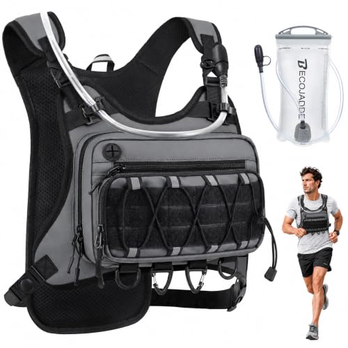 Image of BECOJADDE Running Vest for Men with 2L Water Bladder Tactical Hydration Backpack Adjustable Lightweight Chest Pack for Marathon Hunting Cycling