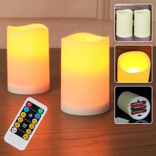 Image of WRalwaysLX 2 Pack LED Flameless Candles, Remote Control Candles Decorative Outdoor and Indoor, (Dia 2.5 inch X4 H ) Plastic Flickering with Timer by 3*AAA Batteries(EXCL.)
