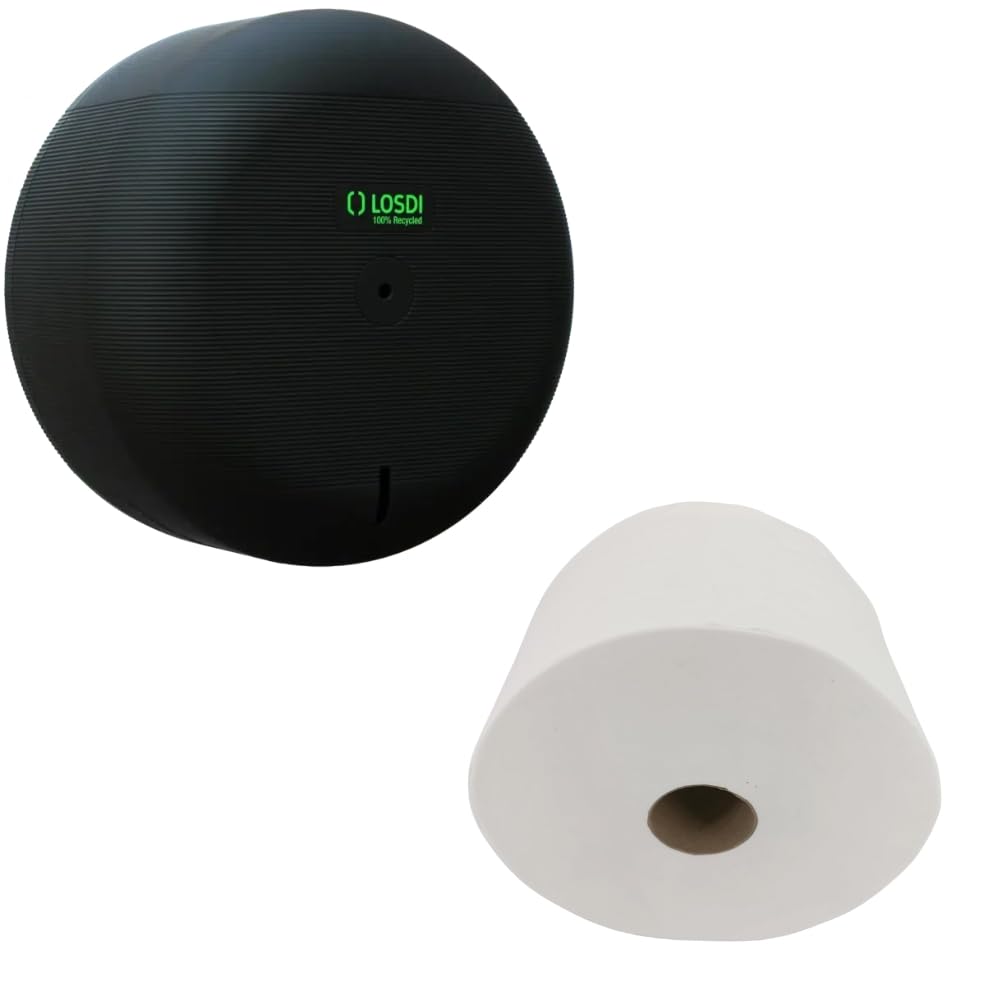 Pack 12 Rollos Papel higiénico industrial + Portarrollos | Papel higiénico industrial de extracción central 750gr (negro)