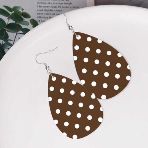 DUISMKDI Brown White Polka Dot Women Leather Earring - 4