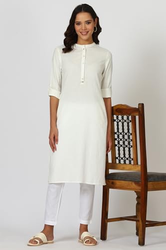 Image of W for Woman Lilac Mandarin Collar Cotton Blend Straight Kurta