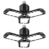 LED Garage Lights 2 Pack/45 Watts/6500k/3 Panels, Porcelain Lampholder, 3 Adjustable Panels, 7000LM High Lumen Output Super Bright LED Bulbs, E27 Compatible