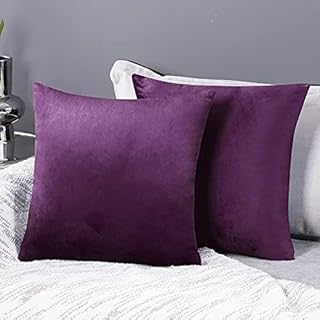 Deconovo Set of 2 Home Decoration Crushed Velvet Cushion Covers 45cm x 45cm 18x18 Inches Throw Pillow Cases Cushion Covers for Garden Chairs Purple