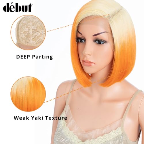 Début Lace Front Wigs for Black Women Bob Wigs for White Women Synthetic Hair 9.5" 120g Orange Straight Swiss Lace Heat Resistant Fibers Half Hand Tied (9.5 Inches - Image 2