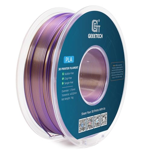 Image of Geeetech Silk PLA Filament 1.75mm Silk Dual Color Filament, Coextrusion Dichromatic Metal-Like Shiny Consumable 1kg (2.2lbs) 1 Spool, Dimensional Accuracy + /- 0.02 mm, Gold Purple