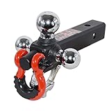 TOPTOW Recovery Shackle Ball Hitch Mount w/Chrome Triple Tow Ball, 2-in Shank, Multi Fit for 2 inch Trailer Hitch Receiver Box