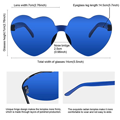 Image of 12 Pairs Heart Glasses Colorful Rimless Heart Shaped Sunglasses Love Glasses for Bachelorette Bride Party Favor