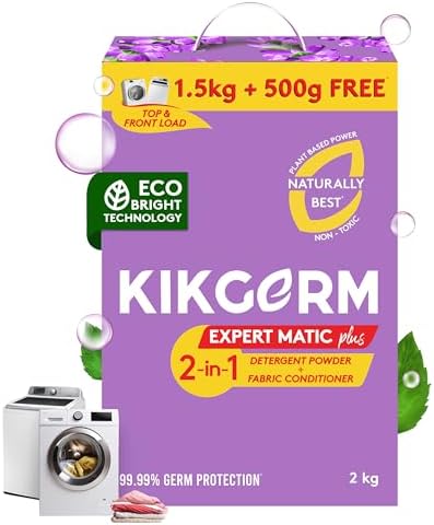 KIKGERM 2-in-1 ADVANCED Top & Front Load Detergent Powder + FABRIC CONDITIONER (2kg) | Tough Stain Removal + Soft Clothes | No Harmful Chemicals | Washing Machines Surf | (Rs. 90 DISCOUNT)