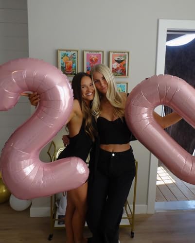 Image of Pearlescent Pink Number Balloon 40 Inch, 0 Number Balloons, 10 20 30 40 50 Numbers Balloon Birthday Decorations, Party Supplies for Women