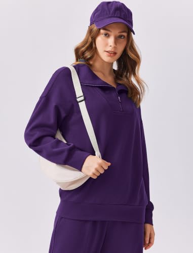 Image of PINSPARK 2 Piece Sets for Women 1 /4 Zip Lounge Matching Set Fall Outfits | Oversized Sweatshirt, Long Sleeve Pullover, Wide Leg Pants with Drawstring Pockets, Sweatsuit, 2026 Travel Airport Tracksuit