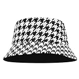 Quanhaigou Reversible Printed Bucket Hat,Summer Beach Outdoor Cap (Houndstooth)
