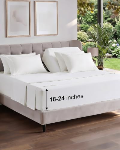 Image of Extra Deep Flex Top Split Head King Sheet Set - 6 Piece Breathable and Cooling Sheets - Hotel Luxury Bedding for Women, Men, Kids & Teens - Easy Secure Fit - Extra Deep Pockets - Antique White