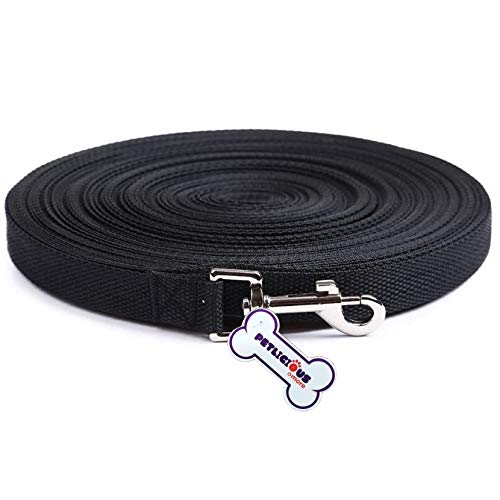 Image of Petlicious & More Nylon Dog Training Lead Dog Leash Long Leash 10 Ft Long Leash for Dogs Walking Leash (1 inch Inch Thick x 10 Ft Long) (Black)