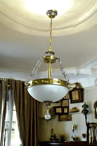 Image of Prop It Up Vintage Crystal Pendant Chandelier, Antique Brass Finish, Frosted Glass Bowl with Crystal Drops, Traditional Ceiling Light, Without Bulb
