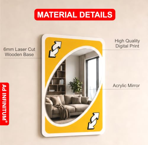 Image of AD INFINITUM Multilayer Wooden Wall Art With Mirror Hanging Decor for Contemporary Home, Bedroom, Living Room, Office etc., (UNO Reverse Yellow)