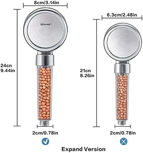 Nosame® Shower Head, Ionic Filter Filtration High Pressure Water Saving 3 Mode Function Spray Handheld Showerheads for Dry Skin & Hair