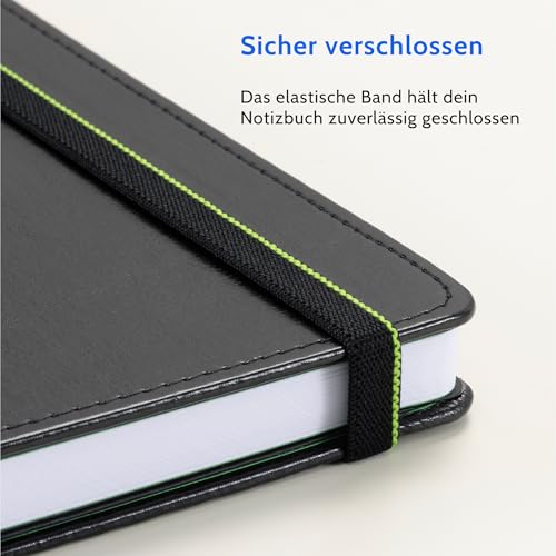 WINTEX Notizbuch A4 - DIN A4 Kladde mit Kunstleder Cover - Notebook mit gepunkteten Linien - 2 extra Fächer und Sticky Notes - 96 Seiten Punktraster Notizblock - Hardcover schwarz