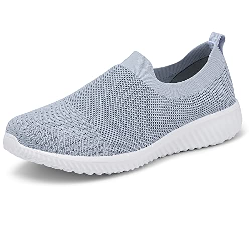 Poemlady Lightweight Slip On Walking Tennis Shoes Breathable Casual Athletic Running Workout Sneakers A/Gray #TOP13