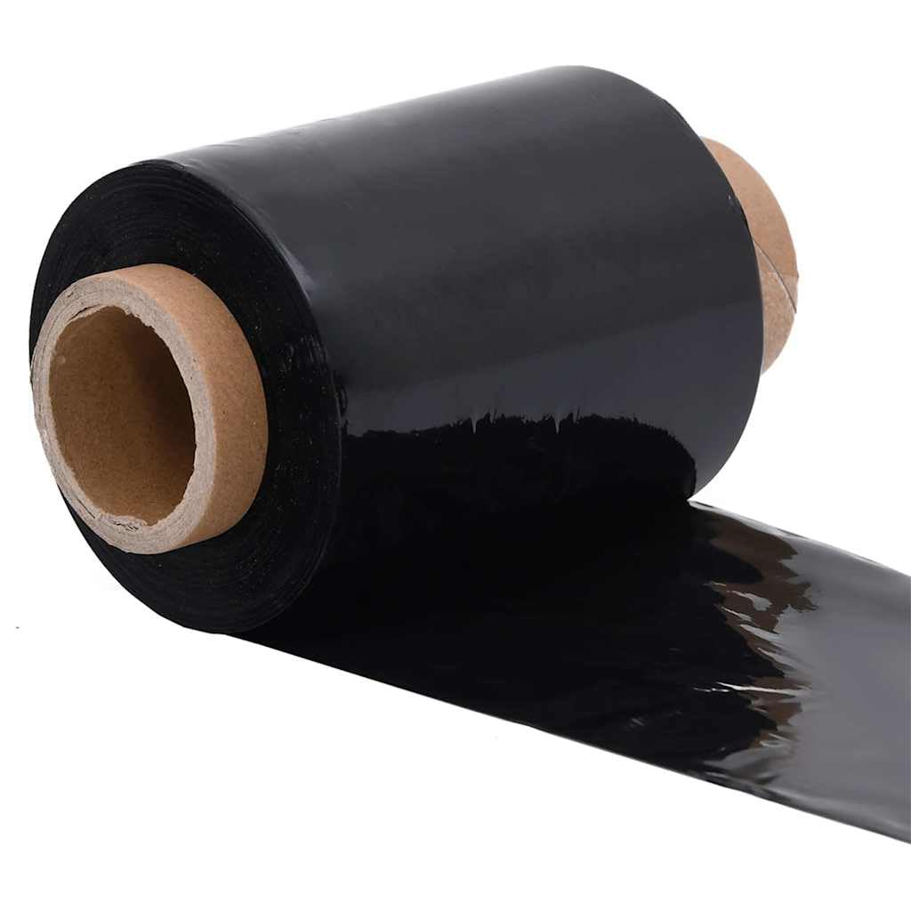 Stretchfolie Schwarz 23 μm 50 Stk 10 cm x 150 m | Reißfest, durchstoßfest, hohe Dehnbarkeit, PE-Material, mit Griff für Lagerung und Transport