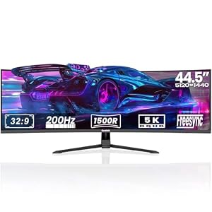 Gawfolk 44, 5 Zoll Curved Gaming Monitor 200Hz DQHD 5120x1440 UltraWide PC Bildschirm 1500R Gaming Bildschirm, VA, Eingebauten Lautsprechern, Adaptive Sync, 2X DP 1.4, 2X HDMI 2.1, PBP/Pip