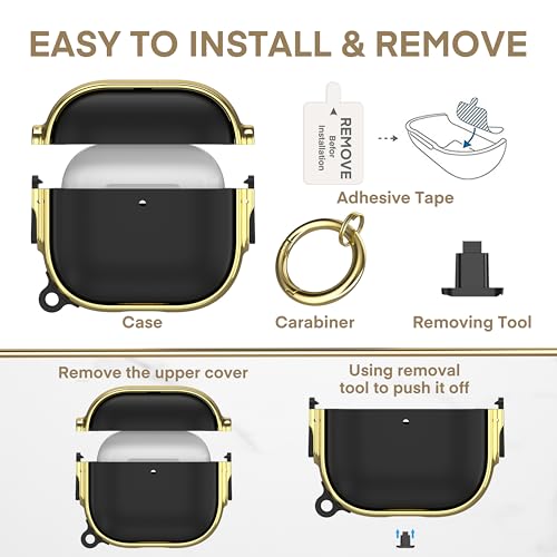 Image of Maxjoy for AirPods 4 Case with Lock, Cute AirPods 4 Case Lock Protective Hard AirPod 4 Generation Cover for Women Men with Keychain Clip for AirPod 4th Generation Cover 2024, Black /Gold