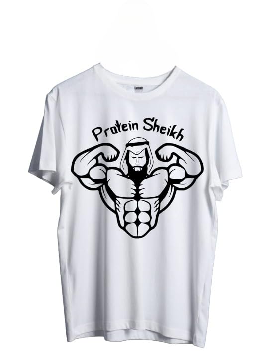 Protein Sheikh Printed 100% Biowash Cotton White T-Shirt