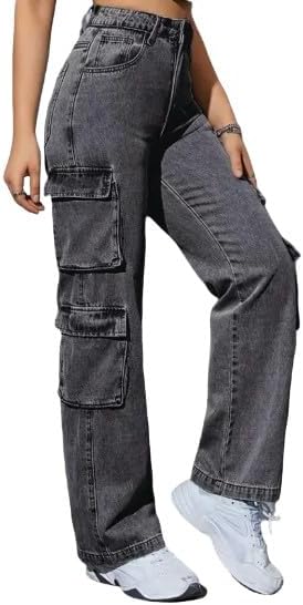 Women's Y2K High Waist Multi-Pocket Straight Leg Cargo Jeans - Casual Denim Pants