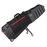 Sun Mountain ClubGlider Meridian Golf Travel Bag - 4-Wheel Rolling System, Extendable & Retractable Legs for Easy Transport, Effortless Travel & Maneuverability - Black-Steel-Red