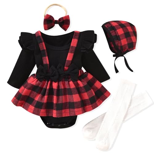 Image of Unutiylo Preemie Newborn Baby Girl Clothes Romper Suspender Dress Fall Winter Outfits Ruffle Long Sleeve Jumpsuit