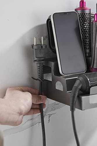 Hosoncovy Aluminum Alloy Wall Mount Holder Organizer Stand Storage Rack with Towel Holder Tabletop Organizer for Dyson Airwrap Styler and Brushes