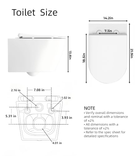Image of Wall-Mounted Toilet Bowl without Tank, Soft Close Seat, Space-Saving Modern Design, Easy-Clean Ceramic