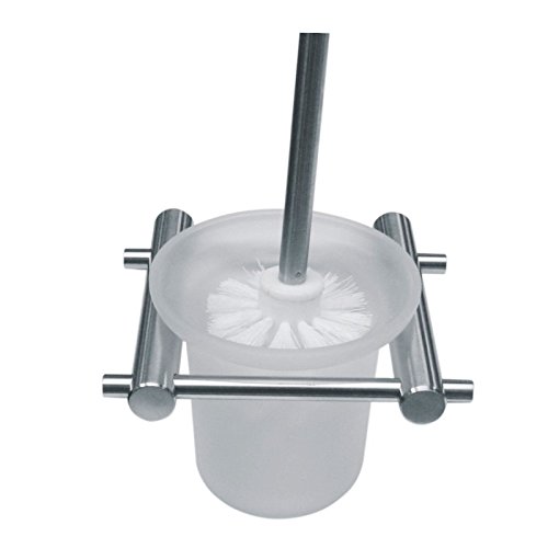 EUROARTEsprite Range Wall Mounted Toilet Brush with Glass in Polish Stainless Steel by EUROART
