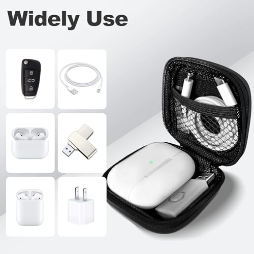 Image of Square + Round Earbud Case Portable EVA Carrying Case Storage Bag Cell Phone Accessories Organizer with Carabiner for Earphone, Earbud, Earpieces, SD Memory Card, Camera Chips, Black * 2