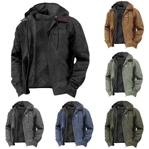 メンズ ヴィンテージ フェイクスエード ジャケット、プラッシュカラー ウエスタン カウボーイ コート 厚手 マルチポケット33のサムネイル