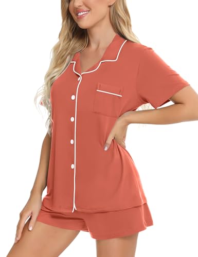 Image of SWOMOG Womens Button Down Pajamas Set Short Sleeve Sleepwear Bride Soft Pj Lounge Sets XS-3XL