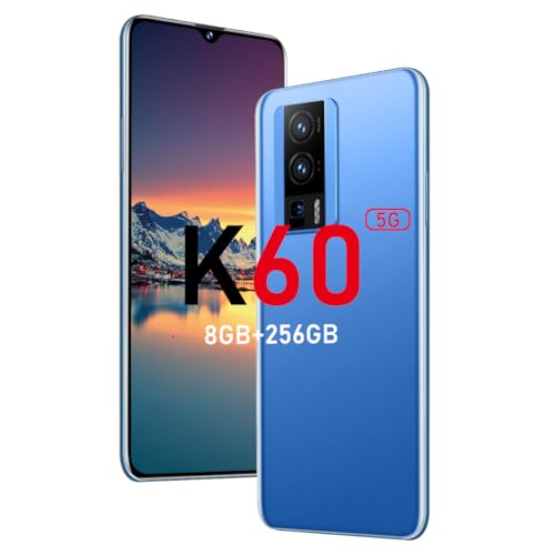 K60 Unlocked 5G Smart Phone 2024 Android 13 Cell Phone 8GB+256GB 8-Core Smart Phones 6.7' HD Screen 24MP+64MP Camera 6800mAh Battery Standby 5G Dual SIM Cell Phone with Android Phone (Azure)