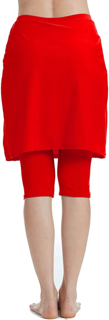 Micosuza Womens Skirted Swim Capris Sun Protective UPF 50+ Swimming Tight with Attached Skirt Sport Leggings