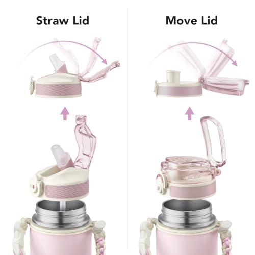 Image of GOSWAG 24oz Insulated Stainless Steel Travel Water Bottle, 2 Lids | with straw and no straw, Paracord handle, Double-wall vacuum keeps drinks cold or hot, Leakproof tumbler