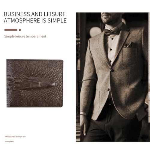 Men's wallet brown Short horizontal vertical oil wax embossed crocodile head wallet retro for men3