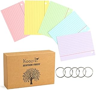 Koogel A7 Ruled Index Cards, 400Pcs Revision Cards Assorted Colours Record Cards for Office School Learning
