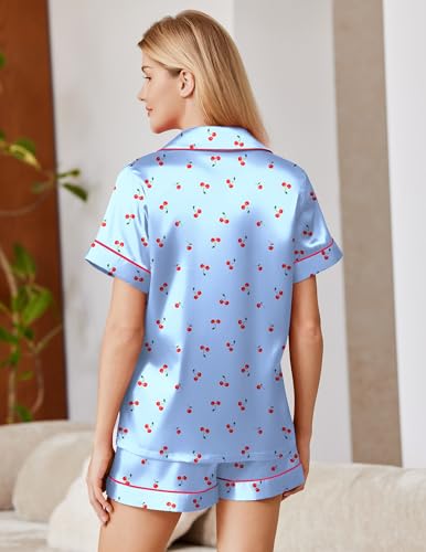 Image of Ekouaer Satin Pajamas for Women Silk Pjs Short Set 2 Piece Lounge Sets