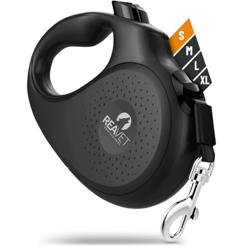 ReaVET Rollleine Hundeleine ausziehbar 5m für kleine Hunde (S) I Ergonomischer & Rutschfester Griff I Hundeleine Einziehbar, Robuste Ausziehleine mit Brems-Stopp-System I Leine Hund bis 15kg