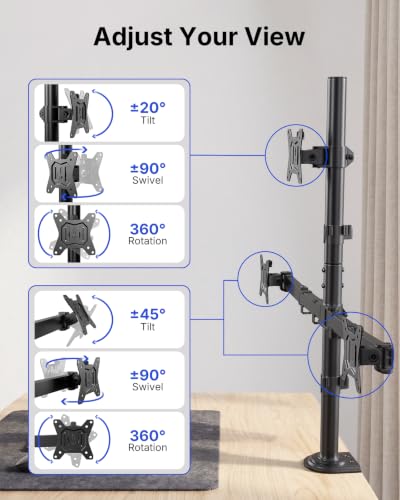 Image of HUANUO Triple Monitor Mount for 13-32 Inch Monitors, Holds 22 lbs per Arm