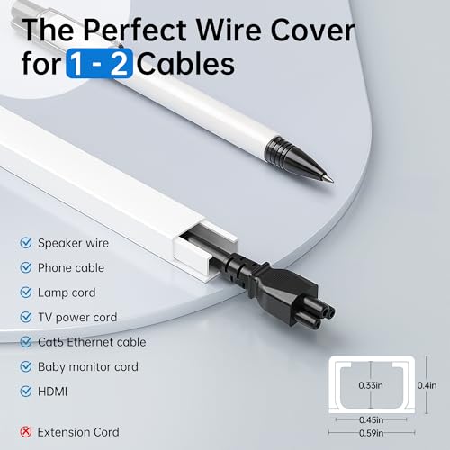Image of Delamu 314 inch One-Cord PVC Mini Cord Cover, Paintable Raceway Kit for Hiding Single Ethernet Cable, Speaker Wire, Floor Lamp Cord (15.7x0.59x0.4-inch, White) 2 Pack