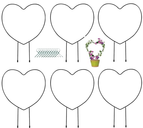 Craft Capital Black Metal Plant Trellis Climbing Plants Iron Vine Stem Support Wire Plants Climbing Holder Rack Potted Plants Flowers Indoor Garden Decor Vertical Gardening Plant Support (6 Hearts)