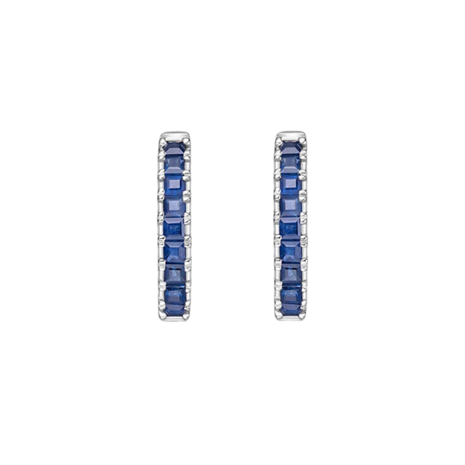 Epinki Kolczyki damskie Creole Hoop 9K/14K/18K białe złoto, wiertła wiercone, biżuteria damska, szafir 0,55 ct (szlif księżniczki, niebieski), kolczyki damskie małe 18/14/9-karatowe złoto, biżuteria z