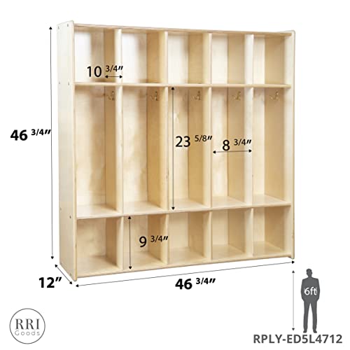 5 Section Montessori Coat Locker & Backpack Hanger, School,Daycare Organizer, Wooden Furniture with Storage & Hooks for Classrooms, Kid’s Room