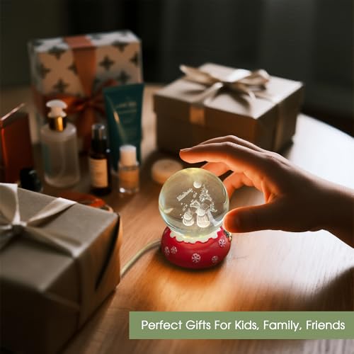 Image of L LOHAS LED 3D Crystal Ball Night Light-Laser Engraved Snowman | Red Holiday Base, Cute & Funny Christmas Night Light for Kids, 3000K Warm White for Christmas Party Decor