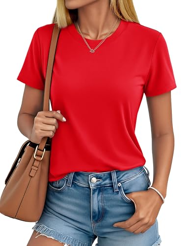 MAGCOMSEN Women's Short Sleeve T Shirts Cotton Summer UPF 50+ Crew Neck Casual Tops Trendy Solid Color Basic Tees